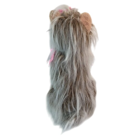 Realistic Yorkie Yorkshire Terrier Puppy Dog Plush 12" Long Hair Pink Bows - Picture 5 of 8
